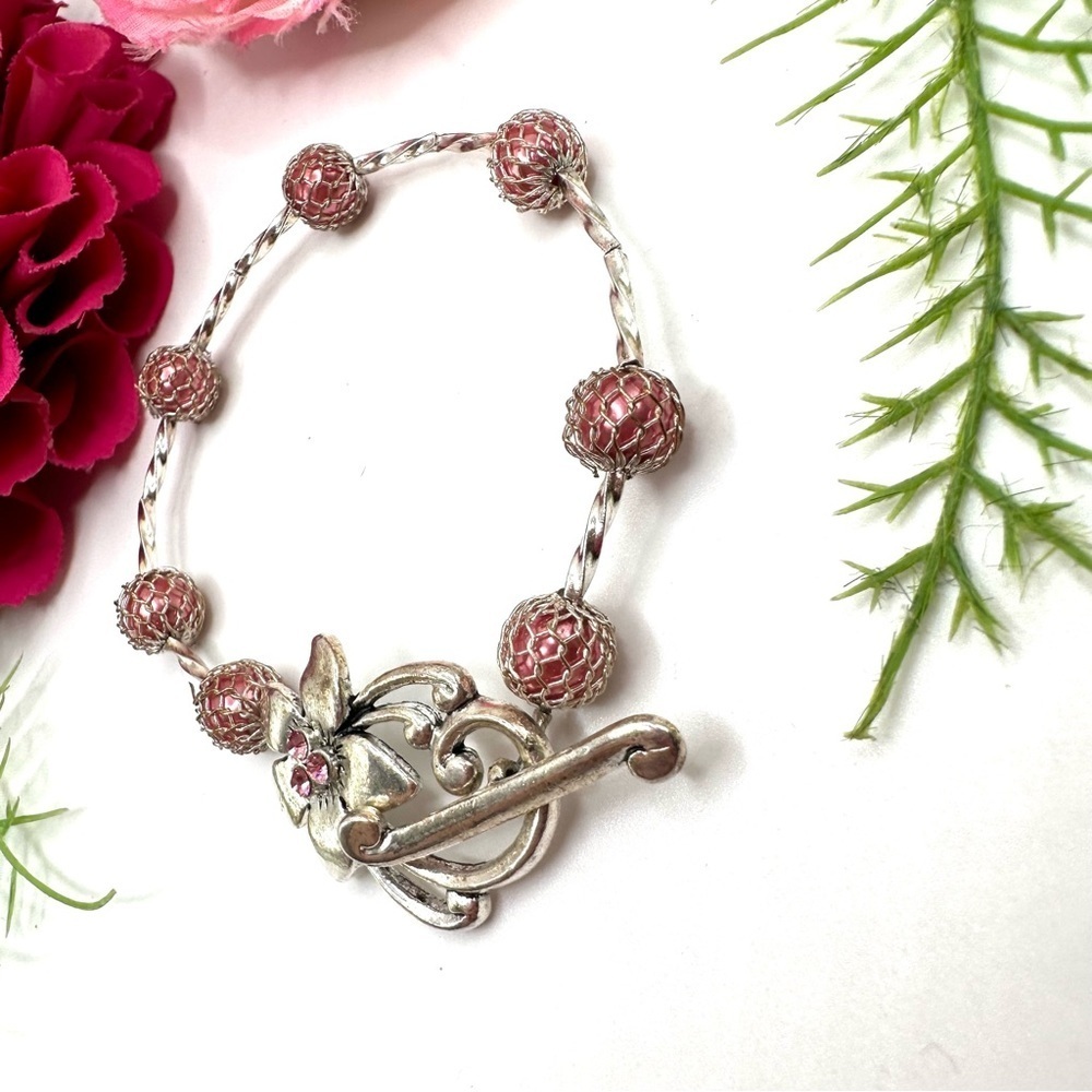 NEW⚜️Blush Pink Mesh Beaded Floral Bracelet - Picture 3 of 5